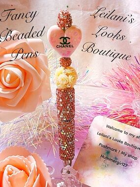 Fancy beaded Pen/gifts/pink heart/pink flowers beads